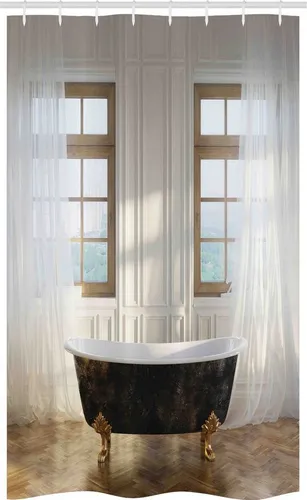 Abakuhaus Duschvorhang Badezimmer Deko Set aus Stoff mit Haken Breite 120 cm, Höhe 180 cm, Antiquität Badewanne im modernen Zimmer