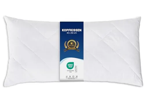 ZOLLNER Kopfkissen 40x80 cm - Ideal für Seitenschläfer und Rückenschläfer - Hochwertiges Kissen, 50% Polyester und 50% Baumwolle, waschbar bis 95°C für optimale Hygiene. Perfekt für Schlafzimmer, Gästezimmer und auf Reisen.