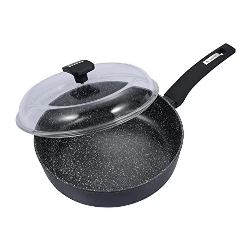 cm Bratpfanne Schmorpfanne Induktion 28 cm mit Glasdeckel - Hochwertige Schmorpfanne mit 28 cm Durchmesser, ideal für Induktion. Antihaftbeschichtung in Marmoroptik für fettfreies Kochen und einfache Reinigung.
