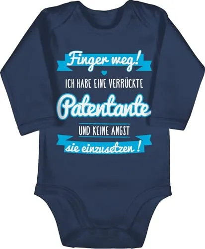 Shirtracer Baby Body langarm Mädchen Junge - Ich habe eine verrückte Patentante - 6/12 Monate - Navy Blau - patenkind geschenk patentanten paten babybody strampler patin taufpate babybodys klamotten