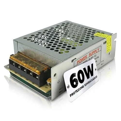 TEMPO DI SALDI Stromversorgung, 5 Ampere, 12 Volt, für stabilisierten LED-Streifen, 220 V, 60 W, Grau, 11 x 4 x 8 cm