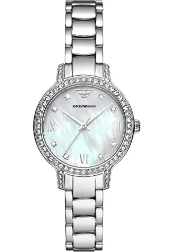Emporio Armani AR11484 Damen Uhr - Elegante 32mm Armbanduhr mit recyceltem Edelstahlgehäuse und -armband, wasserdicht bis 50 m, ideal für jeden Anlass.