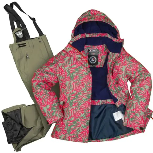 Killtec Mädchen Skianzug Größe 164 wasserdicht 10.000 mm Wassersäule - Skijacke neon orange gemustert, Skihose olivgrün