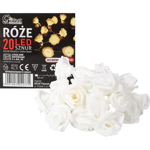 Weihnachtliche Lichterkette mit weißen Rosen LED, Länge 3m