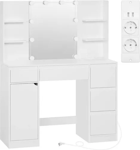Woltu Schminktisch mit Spiegel und Beleuchtung - Schminktisch in modernem Design, ausgestattet mit dimmbarer LED-Beleuchtung und integrierter Steckdose für optimalen Komfort. Perfekt für ein stilvolles Make-up Erlebnis.