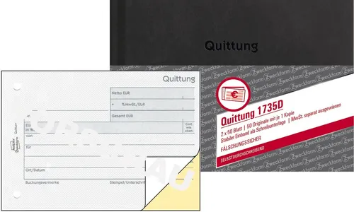 Quittungsblock Zweckform 1735D A6 Quittung 2x 50 Blatt AVERY fälschungssicher 1