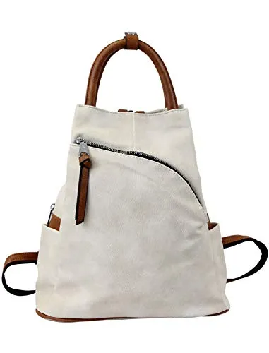 irisaa Damen Rucksack Daypack Tasche Umhänge Tasche Schulrucksack Schultertasche für Frauen und Mädchen, Damen Tasche:Beige