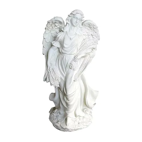 Relaxdays Grabengel, Weiß, Kunststoff, 23x46.5x14 cm – Anmutige Engelfigur für Gräber - Der stilvolle Grabengel aus wetterfestem Material ist ein würdevoller Begleiter auf dem Friedhof. Mit detailreichen Flügeln und Ähren symbolisiert er Hoffnung und Schutz. Ideal für Gräber und als Deko für den Außenbereich.
