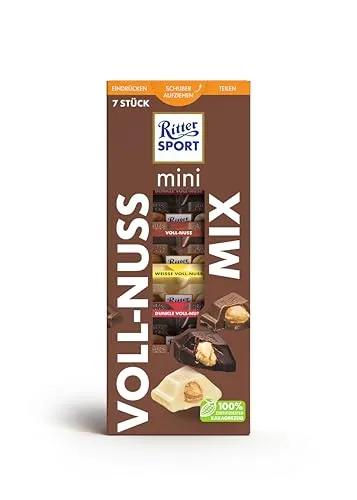 Ritter Sport mini Turm Vollnuss Mix, verschiedene Schokoladenvariationen mit ganzen Nüssen, perfekt zum Naschen und Genießen, geeignet für Muttertag und Vatertag, Geschenkidee, 1 Box, 116g