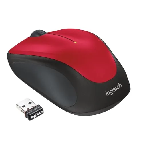Logitech M235 Funkmaus Rot/Schwarz – Kompakt und Benutzerfreundlich - Mäuse – Die Logitech M235 ist die ideale kabellose Maus für Zuhause und unterwegs, perfekt für kleinere Hände und beengte Verhältnisse. Sie bietet präzise Steuerung auf fast jeder Oberfläche.