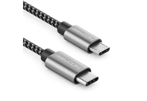 deleyCON deleyCON 3,0m USB C auf Micro USB Kabel Adapter Ladekabel Datenkabel Smartphone-Kabel