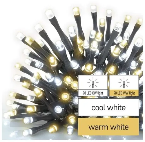 EMOS LED-Lichterkette warmweiß + kaltweiß für Innen und Außen, 18m lange Weihnachtslichterkette mit 180 LEDs, 6 Stunden Timer Funktion, Netzteil und Transformator, für Partys, Weihnachten, Deko