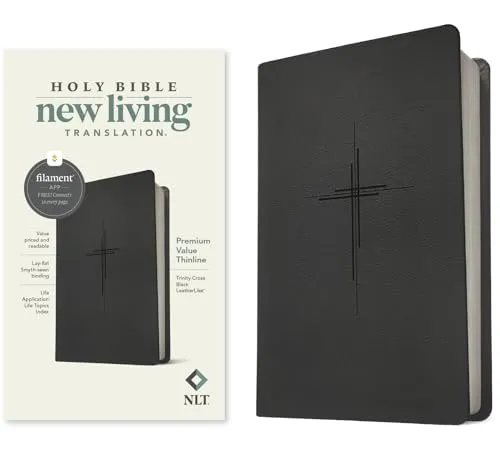 Holy Bible: New Living Translation, Trinity Cross Black, Leatherlike, Premium Value Thinline, Filament-Enabled Edition