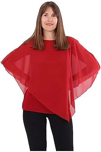 Malito Damen Chiffonbluse - Asymmetrische Tunika im Poncho Style - Damenblusen, kaschierendes Design mit elastischem Untertop für optimalen Tragekomfort und eine schmeichelhafte Silhouette.