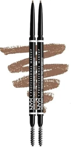 NYX Professional Makeup Augenbrauenstift Doppelpack, Micro Brow Pencil, Beidseitig mit ausdrehbarem Augenbrauenstift und Bürstchen, Wasserfest, Eyebrow Pencil, Vegane Formel, Farbton: 01 Taupe