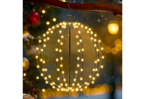 SALCAR Solar Weihnachtsbeleuchtung Kugel 30cm mit 120 warmweißen LEDs - Schaffen Sie eine festliche Atmosphäre mit der SALCAR LED-Kugelleuchte. 120 LEDs in 8 Modi, IP44 wasserdicht und solarbetrieben – ideal für Garten und Terrasse. Timer und Fernbedienung für einfachen Komfort.