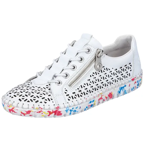 Rieker Sneaker M2357 - Weiße Glattleder Damen Sneaker - Sneaker in klassischem Design mit hohem Komfort, extra weicher Decksohle und praktischem Reißverschluss für einfaches An- und Ausziehen.