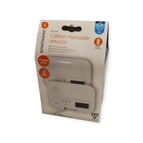 Smartwares FGA-13042 Kohlenmonoxidmelder - 2er-Set mit Display und Testknopf - CO-Melder mit elektrochemischem Sensor für präzise CO-Erkennung, Display zur Anzeige der CO-Konzentration und 10 Jahre Lebensdauer. Ideal für effektiven Schutz in Ihrem Zuhause.