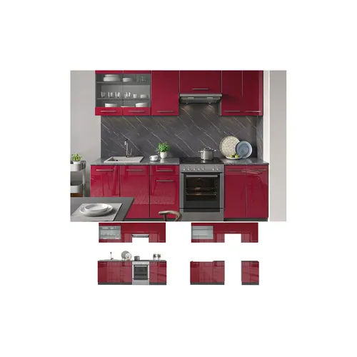 VICCO Küche Fame-Line Küchenzeile 240cm Bordeaux Hochglanz in rot von Vicco