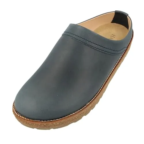 HAFLINGER Travel-Classic Clog aus Leder mit Gummisohle Schwarz (Bali 835), Gr. 46 - Hausschuhe mit weichem Innenleder für individuellen Tragekomfort und rutschfester Gummisohle, ideal für unterwegs und pflegeleicht.