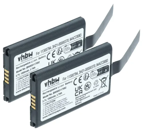 vhbw 2x Akku Ersatz für Wasp 63380892051 für Barcodescanner POS (1000 mAh, 3,7 V, Li-Ion)
