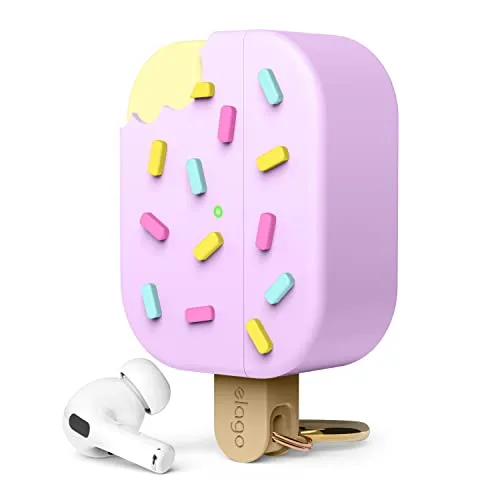 elago Ice Cream Hülle für AirPods Pro 2 - Vollständiger Schutz in Blaubeere - Audio-Zubehör mit perfekter Passform für Ihr Ladeetui, schützt vor Stürzen und Schmutz. Inklusive Karabiner für einfachen Transport und unterstützt kabelloses Laden.