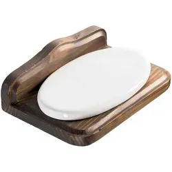 Metaform Mathilde - Seifenschale Wandmontage aus Holz und Keramik - Sonstige Badaccessoires, stilvolle Kombination aus Holz und Keramik für ein gemütliches Badezimmer, ideal zur Seifenaufbewahrung.