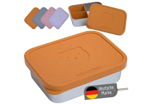 BEARFOOT Lunchbox Brotdose Kinder Edelstahl mit Silikoneinsatz - Braun - Brotdosen für Kinder, auslaufsicher und spülmaschinenfest - ideal für Schule und Kindergarten, perfekt für stressfreie Snacks!