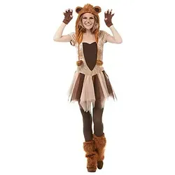PartyXPeople Löwen Kostüm 3-teilig - Minikleid mit Tüllrock, inklusive Löwenmähne und Beinstulpen für Karneval und Fasching