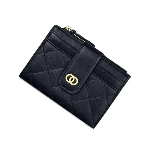 SUNAVY Mini Geldbrse Damen Klein: Viele Fcher, 8 Kartenfcher, Mnztasche - Kleines Portemonnaie Damen Leder RFID Schutz (Schwarz)