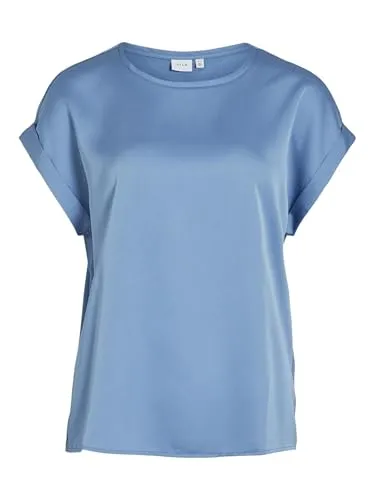 Vila Damen Satin Blusen T-Shirt VIELLETTE - Glänzendes Kurzarm Top - Elegantes T-Shirt für Damen, aus recyceltem Polyester, bietet nicht nur Stil, sondern schont auch die Umwelt. Ideal für jeden Anlass.