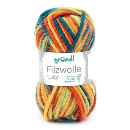 Gründl Filzwolle 50 g blaugrün-ocker-rotorange multicolor 100g/5,98Euro