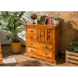 Holzkommode OXFORD 87cm aus massivem Akazienholz - Klassische Kommode mit 4 Schubladen, gefertigt aus hochwertigem Akazienholz, ideal für stilvolle Aufbewahrung im Wohnbereich.