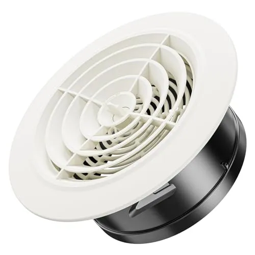 Hon&Guan 150mm Rund Lüftungsgitter Verstellbarer Luftstromauslass mit Insektenschutz Fliegengitter, ABS Abluftgitter Runde, Ventilation Grille für Decke, Küche, Dunstabzug, Garage, Klimaanlage, Weiß