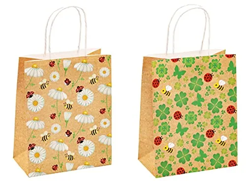 TSI Geschenktüten aus Kraftpapier Bienen/Blumen, 12er Packung, Größe: Mittel (HxBxT 23 x 18 x 10 cm), Art. Nr. 88013
