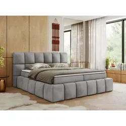 MKS MEBLE Boxspringbett NIRA - Doppelbett mit Kopfteil, 180 x 200 cm, Hellgrau Velvet - Elegantes Boxspringbett mit dekorativem Kopfteil, Multipocket-Matratze und praktischen Bettkästen für optimalen Stauraum und hohen Schlafkomfort.