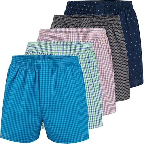 City Life Herren Webboxer 5er Pack - 100% Baumwolle, desortierte Boxershorts, atmungsaktiv & bequem, Farbe:Design 1, Grösse:XXL