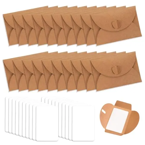 Stück Mini Briefumschläge mit Karten, Vintage Kraftpapier Umschläge mit Herzverschluss, Blanko Kärtchen Kleine zum Selbstgestalten, Briefumschläge für Geldgeschenke, Einladungen, DIY Dankeskarten 20