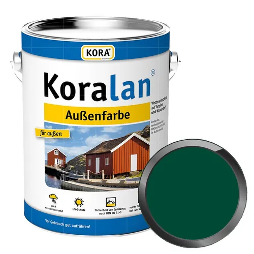 Koralan Außenfarbe 2,5 Liter Eimer Moosgrün - Deckende Außenfarbe mit Wetterschutz für Holz. Wetterbeständig, elastisch und UV-geschützt. Optimal für verschiedene Untergründe. Für langlebige Ergebnisse im Außenbereich.