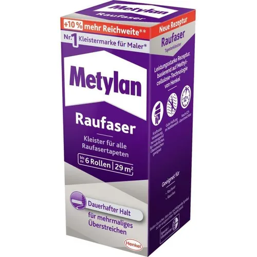 Metylan Raufaser Tapetenkleister Pulver für bis zu 6 Rollen 180g - Hochwertiger Tapetenkleister für bis zu 6 Rollen, einfach anzuwenden und sorgt für eine feste Haftung. Ideal für Raufasertapeten.