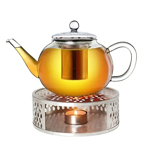 Creano Teekanne aus Glas 1,2l mit Edelstahl Stövchen in weiß von CREARTEC