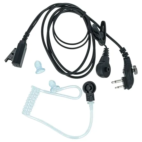 vhbw Headset kompatibel mit Hyt/Hytera TD510, TD520, PD560, TC620, PD500 Funkgerät mit PTT Mikrofon - transparent, schwarz, Akustikschlauch