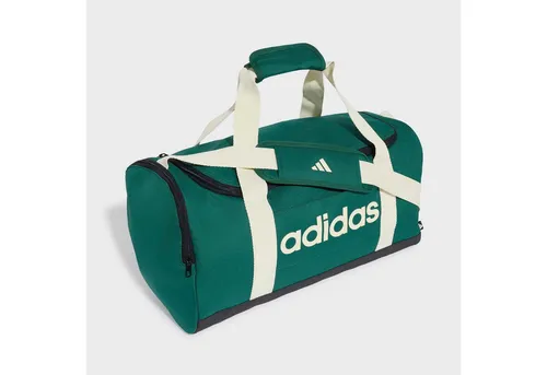 adidas Unisex Essentials Linear Duffel Bag - Stylische und praktische Sporttasche in Collegiate Green/Ivory, ideal für den Alltag oder das Fitnessstudio. Mit seitlichen und endseitigen Reißverschlusstaschen für zusätzlichen Stauraum.