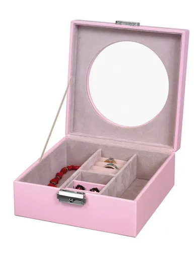 CLAUSS Schmuckkasten Schmuckkoffer Rosa, Schmuckkästchen mit Schloss und Sichtfenster, mit Fächern, Ringpolster und Ohrring-Halter