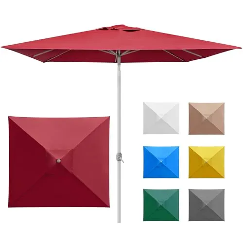 paramondo interpara Sonnenschirm aus 230 g/㎡ Polyesterfaser quadratisch 3 x 3m weinrot + Gestell silber, Gartenschirm Marktschirm knickbar, Stabil, für Terrasse Balkon Sonnenschirm mit Kurbel, 8,8kg
