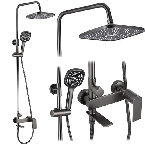 Rea Duschsystem STORM Duschset mit Messing Duscharmatur und Kopfbrause - Badewannen- & Duschsysteme mit Anti-Kalk Düsensystem und drei Funktionen für ein perfektes Duscherlebnis.