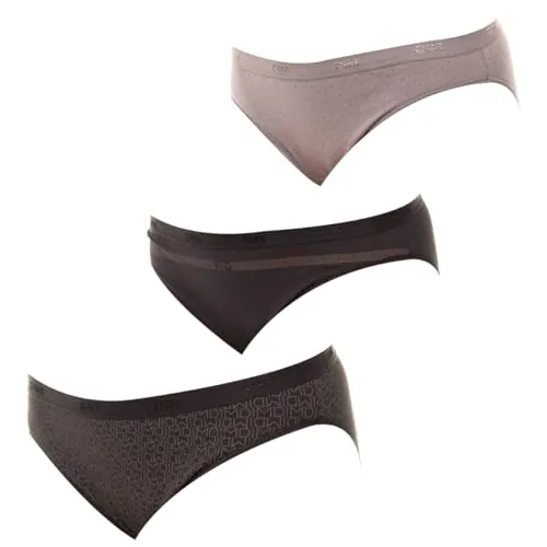 DIM Damen Slip Les Pockets Baumwolle x3 | Mehrfarbiger Slip-Satz | Komfort Baumwolle & Elastan | Weicher Bund | Täglicher Stil | DIM Damen Slip-Satz Les Pockets Baumwolle x3 Lot Schwarz Logo XXS-XS