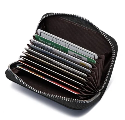 Fomax Geldbörse aus Leder, elegantes Kartenetui 100% Echtleder, Etui für viele Karten, mit rundum Reißverschluss, edles Kreditkartenetui