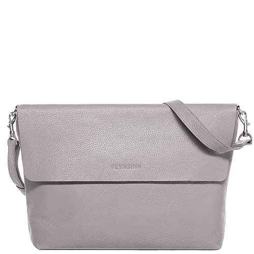 FEYNSINN große Schultertasche echt Leder - Handtasche Liva - Umhängetasche Damentasche mit Schultergurt - Ledertasche Damen grau handgefertigt