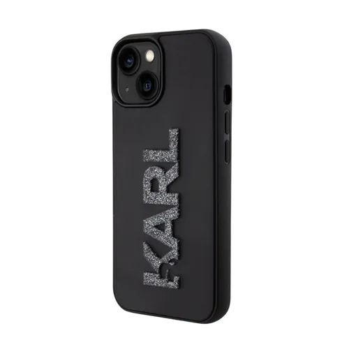 Karl Lagerfeld 3D Rubber Glitter Schutzhülle für iPhone 15 - Schicke Hardcover-Tasche in Schwarz mit glitzerndem Logo, perfekt für den Schutz Ihres Apple iPhone 15 Plus und einen stylishen Look.